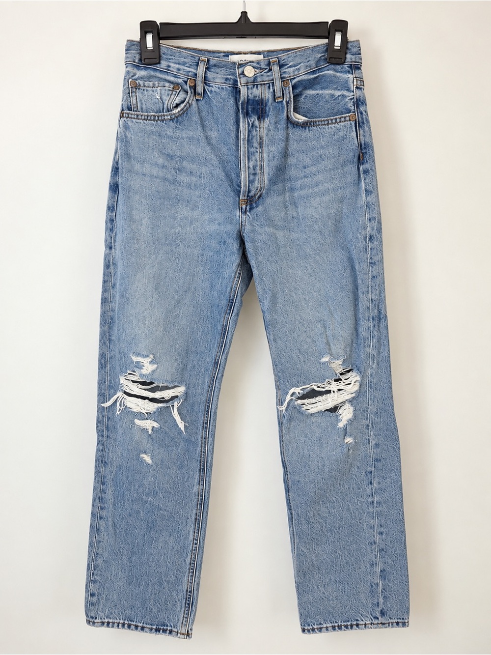 AGOLDE Riley Crop High Rise Straight Jeans Size 25 Distressed Blue
